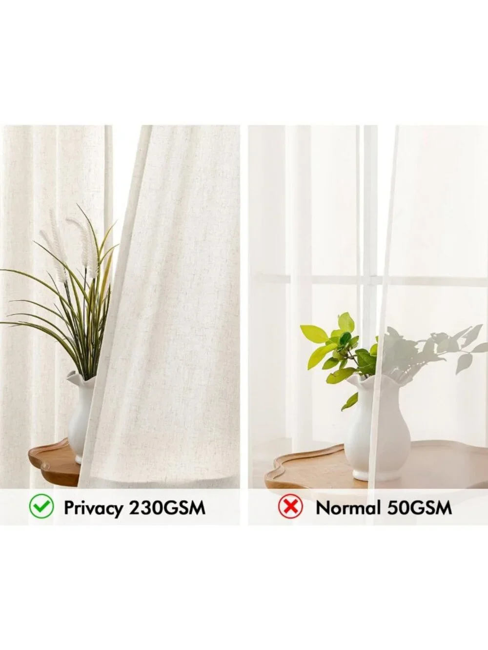 Light Filtering Linen Curtains - 2 Panels, Semi-Sheer Drapes for Bedroom/Living